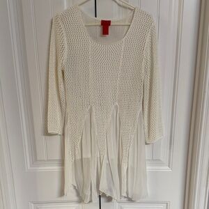 Christina L Cream White Knit Top with Sheer Accents